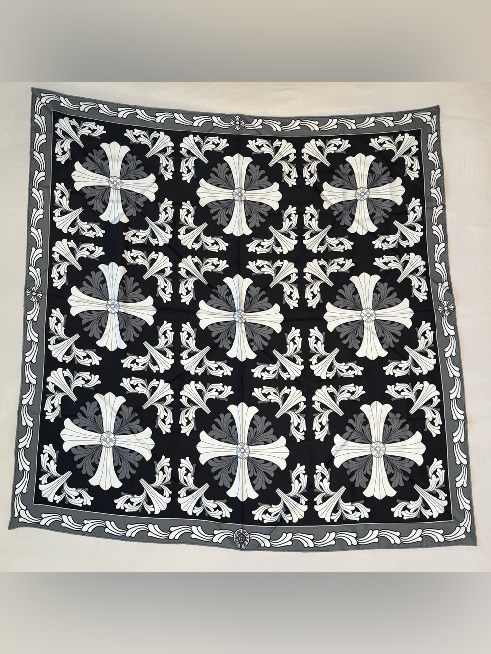 CHROME HEARTS Black Grey White Ceiling Silk Scarf